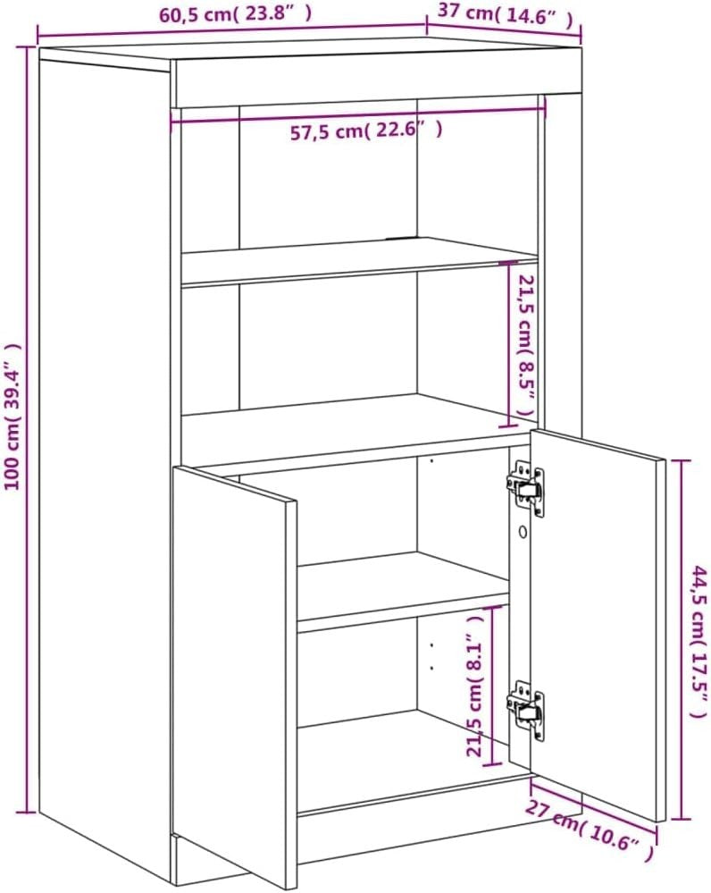 Concrete Grey Sideboard with LED Lights – Durable Storage Cabinet
