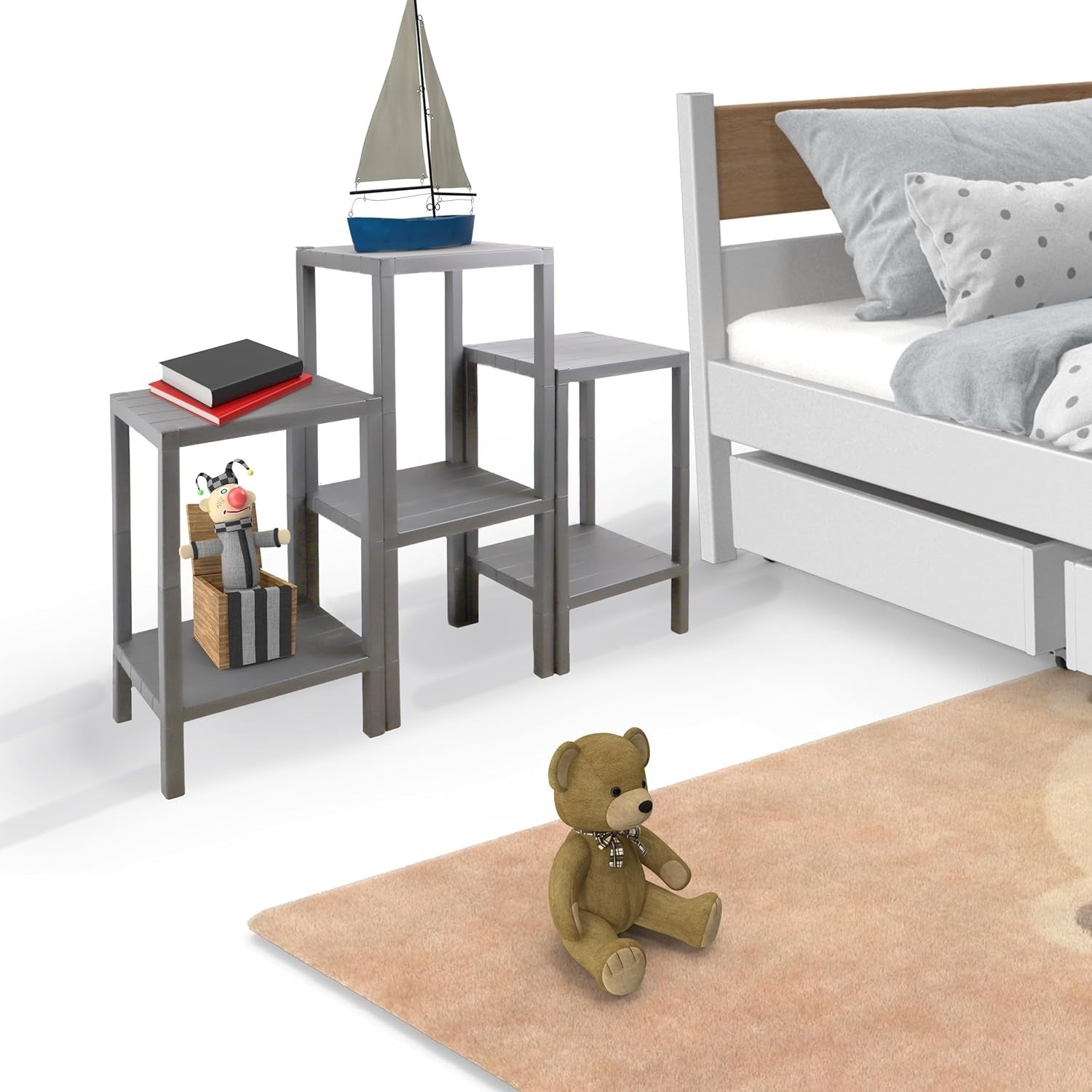 6 Tier Grey Side End Table with Storage Shelves – Durable, Space-Saving Design