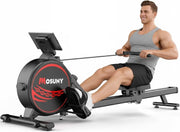 Quiet Magnetic Rowing Machine 16-Level Dual Rail Foldable Rower 350lb Home Gym
