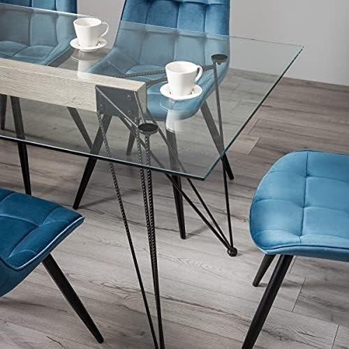 Clear Glass 6 Seater Dining Table 180cm x 90cm Black Powder Legs