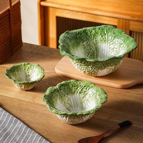 Large 3-Piece Ceramic Mixing & Serving Bowls Nesting Salad Prep Bowls