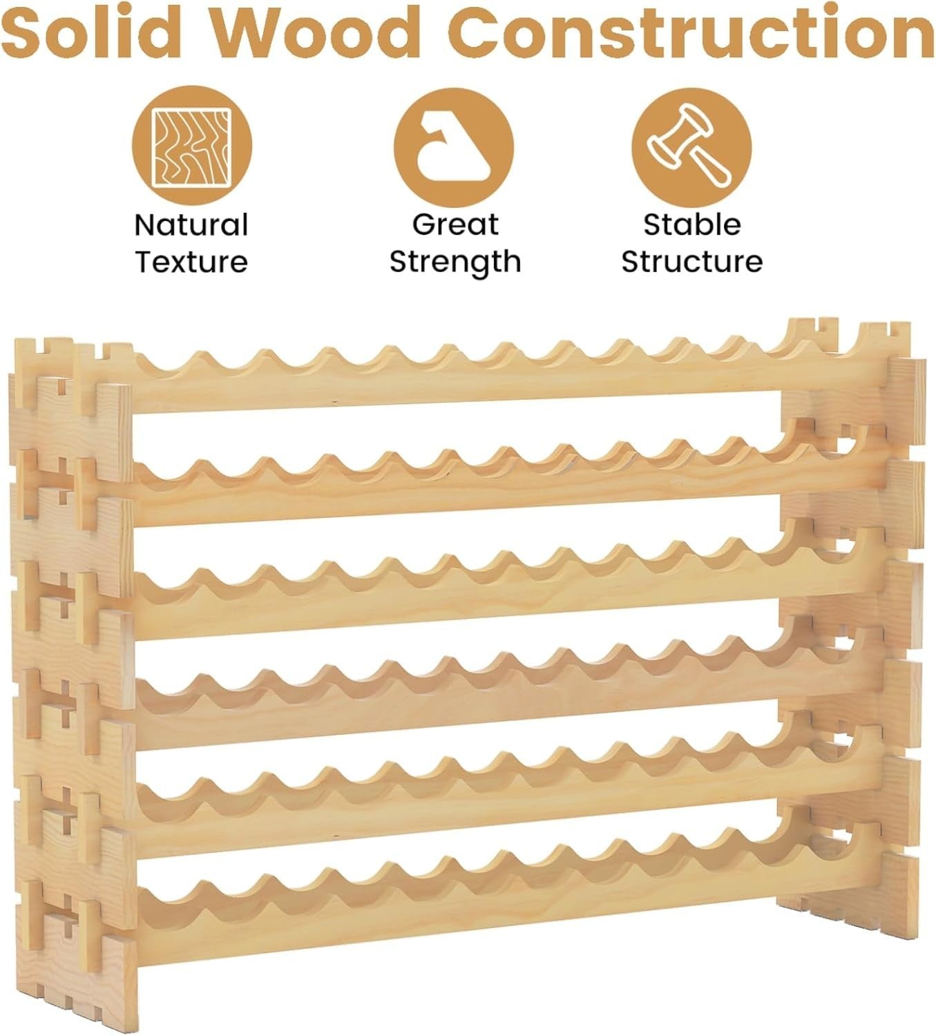 Large Wooden Wine Rack 72 Bottle Storage Shelf | Freestanding Stackable Pine