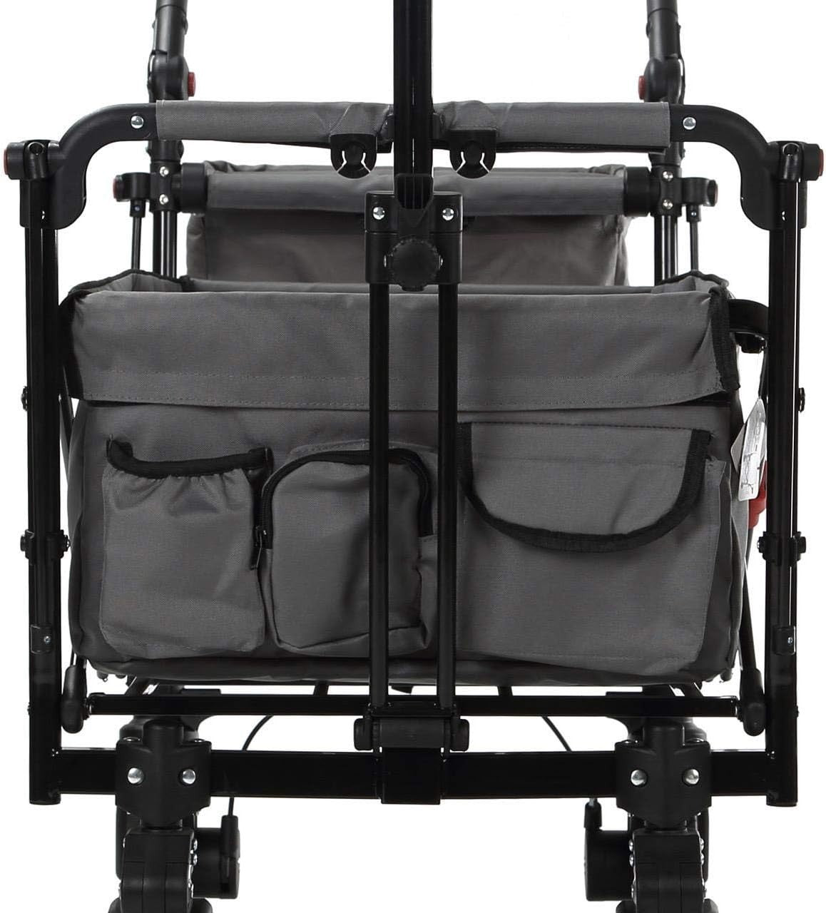 Grey Folding Stroller Wagon Kids Push Pull Cart w/ Canopy & Safety Harness