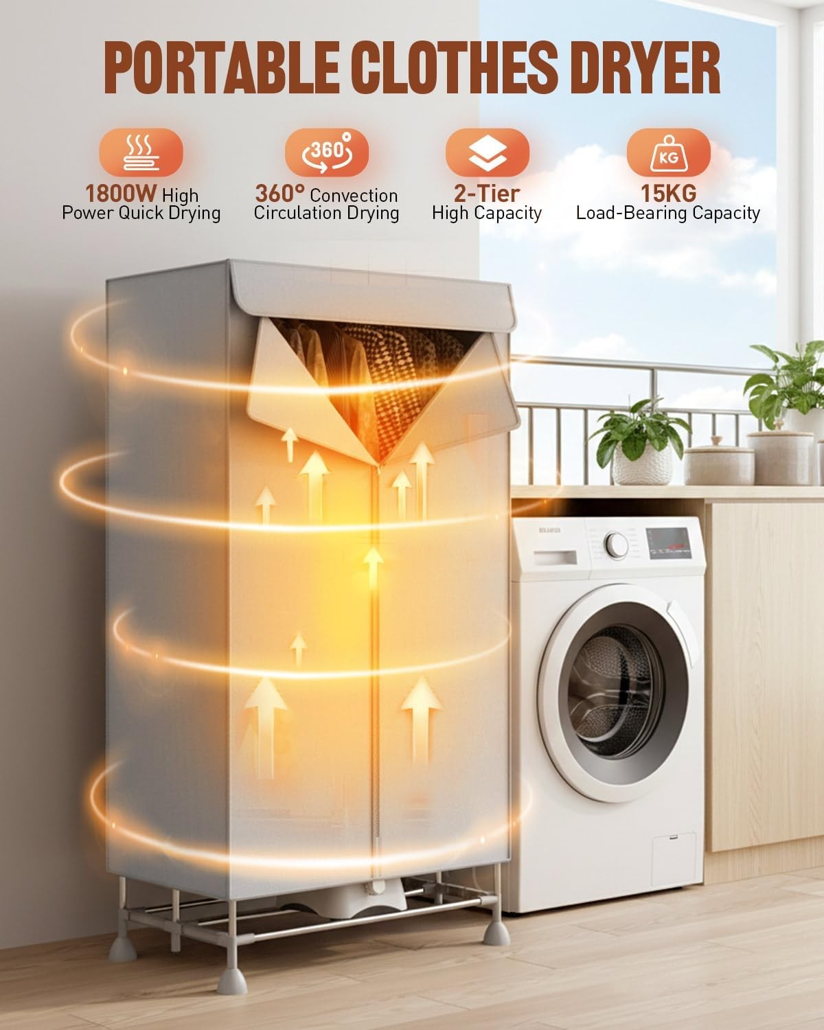 Electric Clothes Dryer 1800W Heated Folding Indoor Airer with Timer