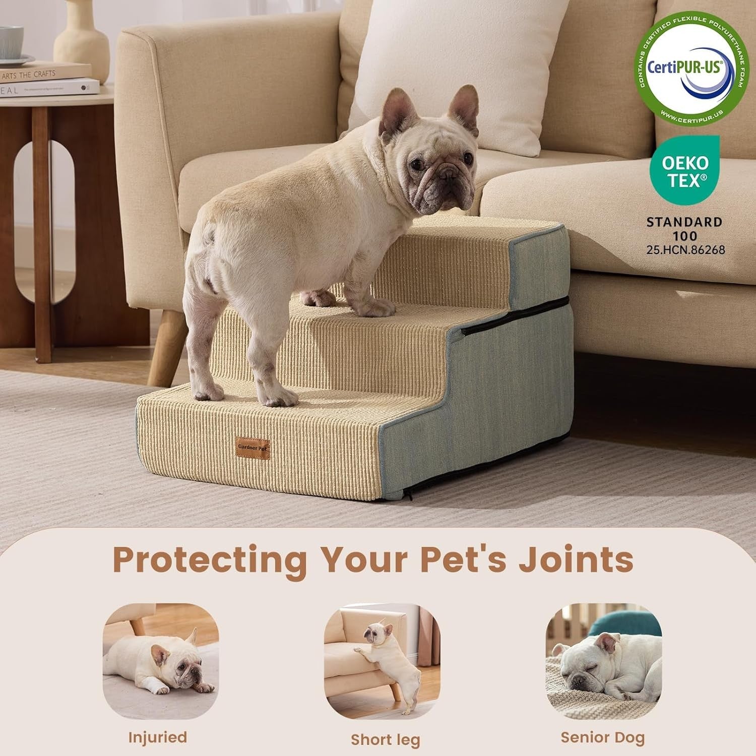 5-Step Extra Wide Dog Stairs for Bed Foam Ramp Non-Slip Grey 58cm H