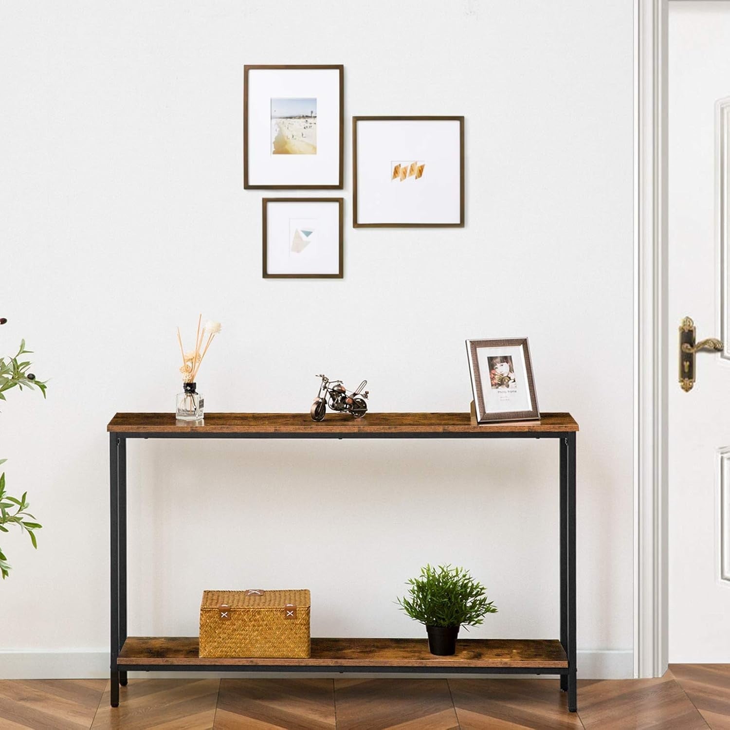 Slim Console Table 120cm with Storage Shelf – Industrial Rustic Design