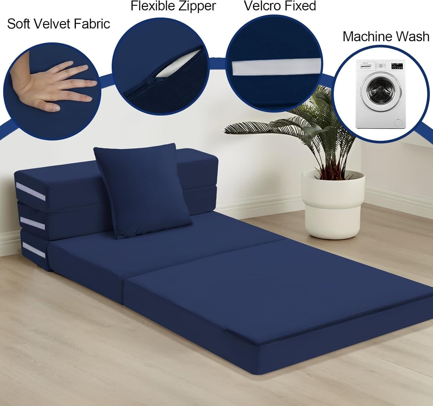 Folding Sofa Bed Mattress Guest Chair Z Lounge Foam Futon Single Navy