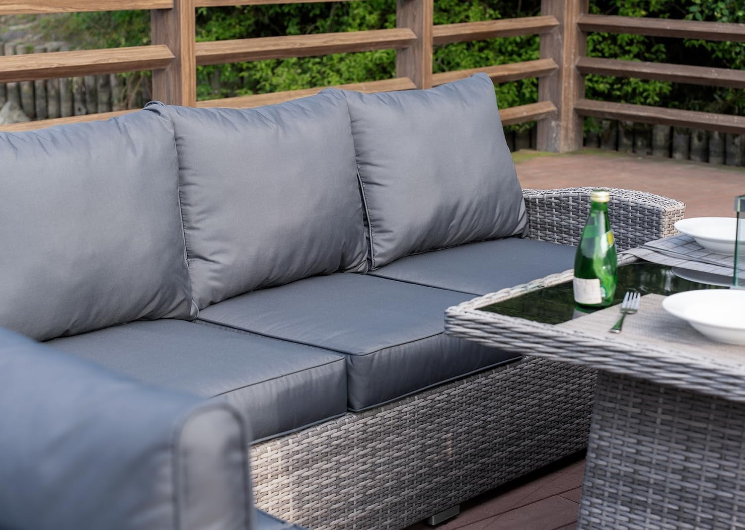 9 Seater Outdoor Rattan Garden Sofa Set with Fire Table & Rain Cover Dark Grey