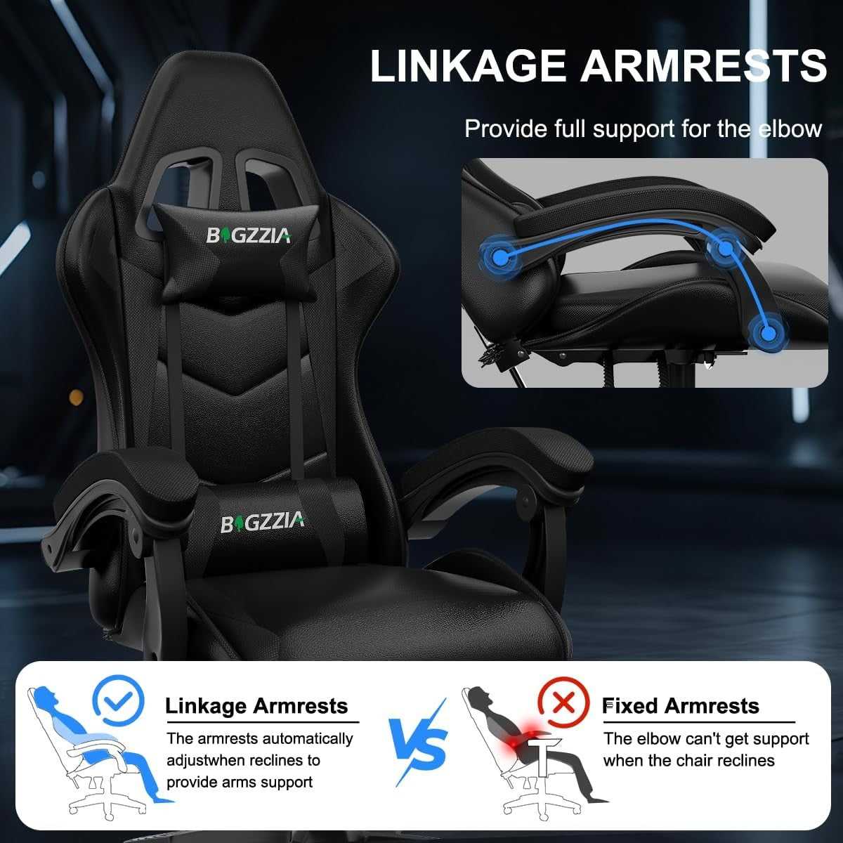 Gaming Chair with Bluetooth Speaker Reclining PU Leather Swivel