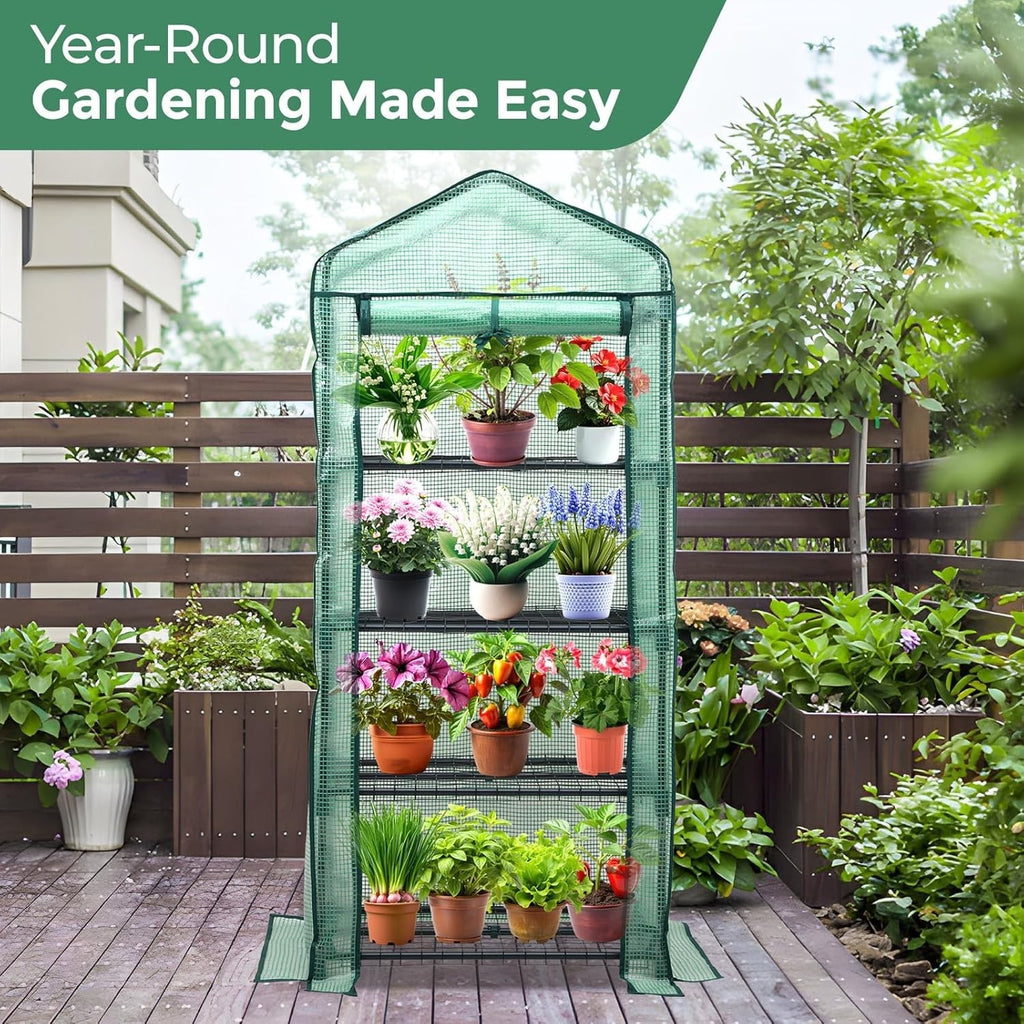 4 Tier Mini Greenhouse Outdoor Garden Plants Vegetables Steel Frame PE Cover