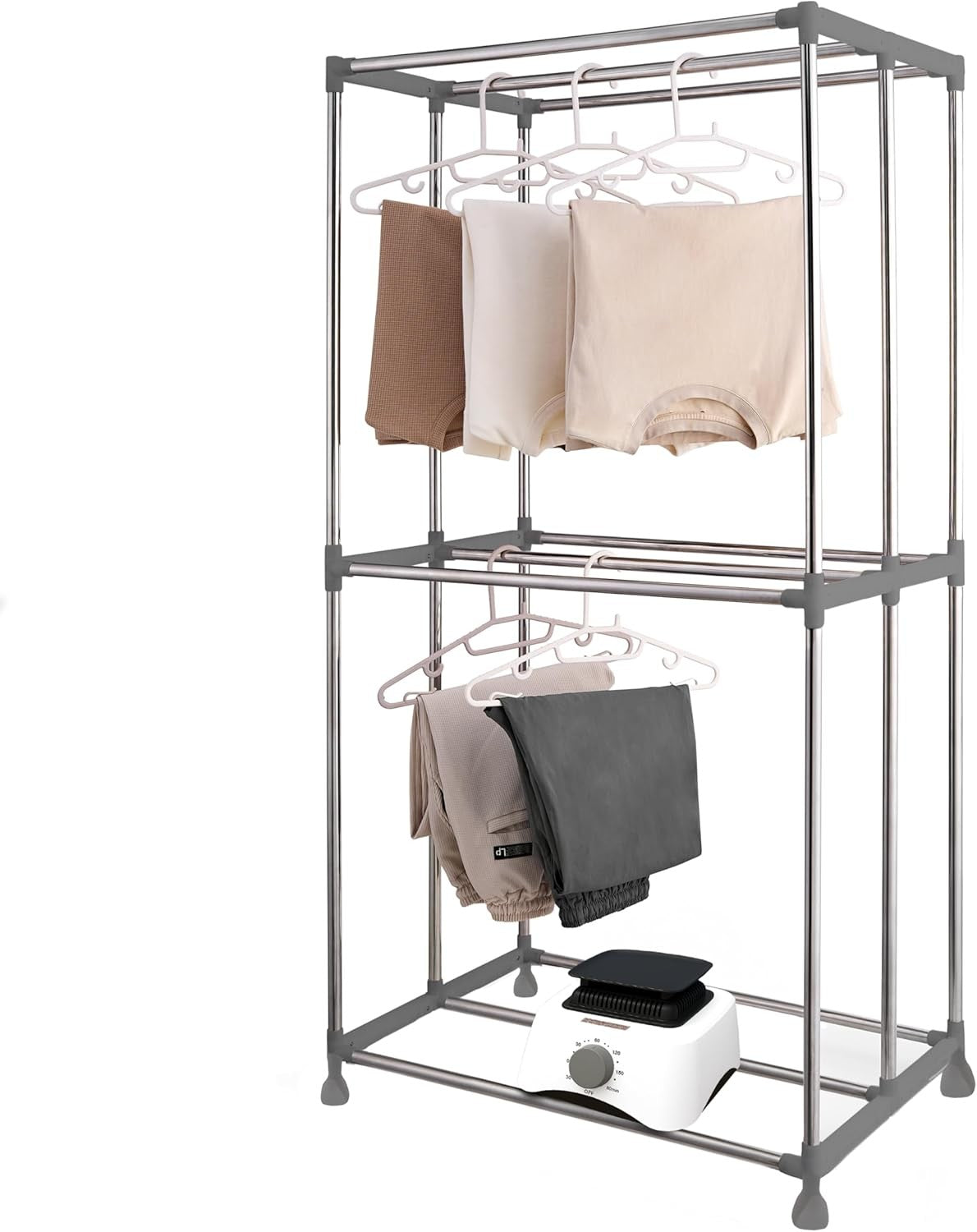 Electric Clothes Dryer Heated Airer 2 Tier Foldable Large Capacity Drying Rack