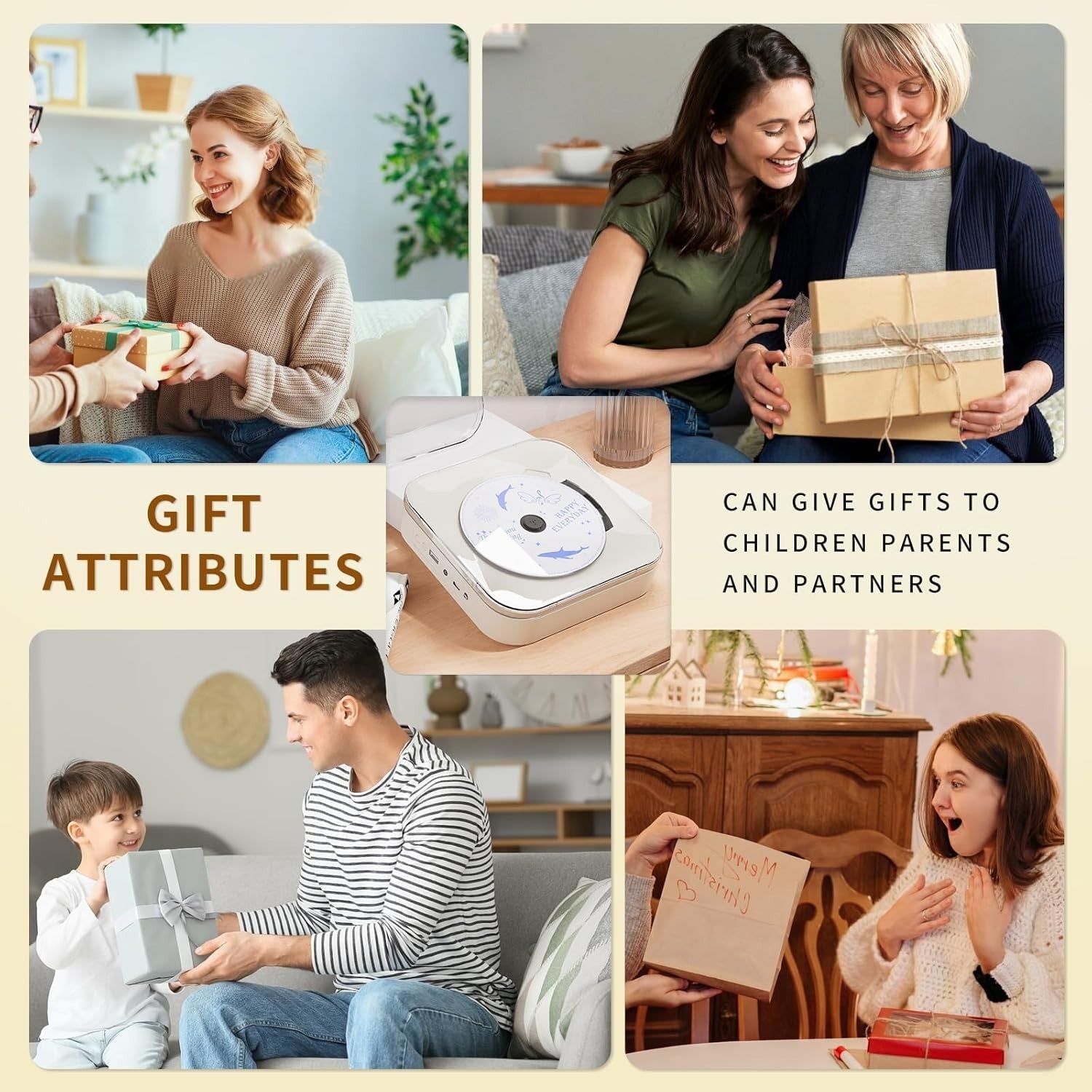 Portable CD Player Bluetooth Speakers USB Transparent Lid Compact White