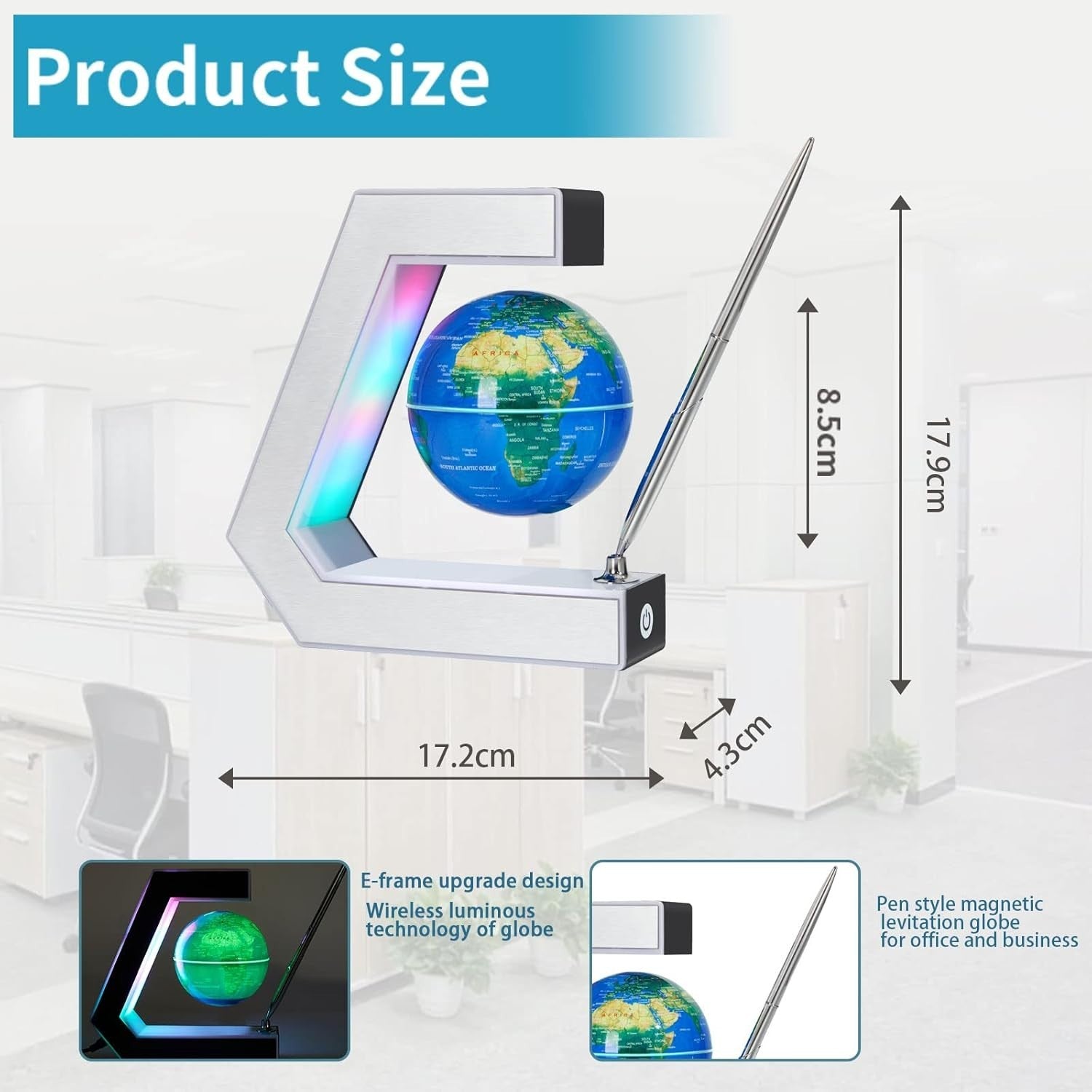 Magnetic Levitating Globe Silver Frame Floating Desk Lamp Educational Toy