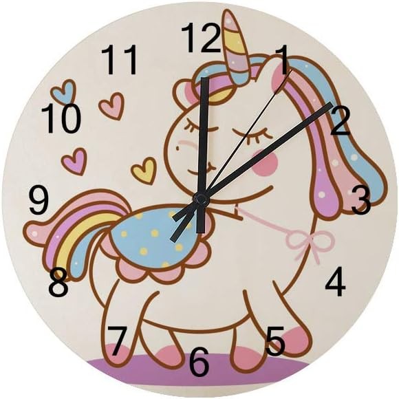 Cute Unicorn Wall Clock 12in Kids Room Silent Non-Ticking Cartoon Decor
