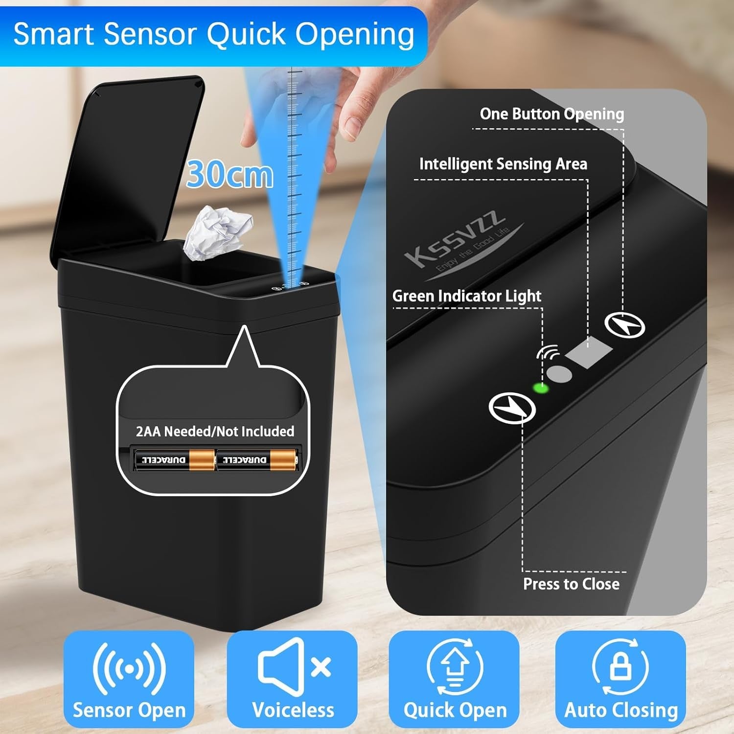 2 Pack 10L Touchless Motion Sensor Bathroom Bin Slim Auto Lid Black