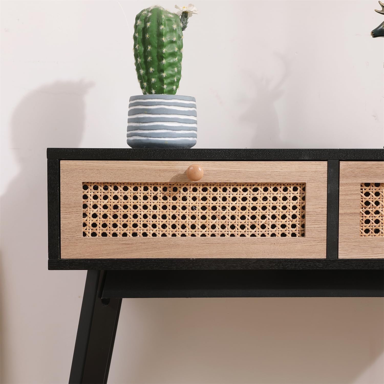 Modern Console Table with 2 Rattan Drawers | Stylish Hallway & Office Storage