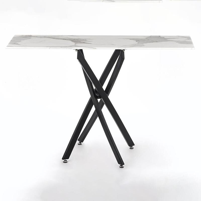 Modern White Glass Console Table with Black Metal Legs – Hallway Accent 120cm