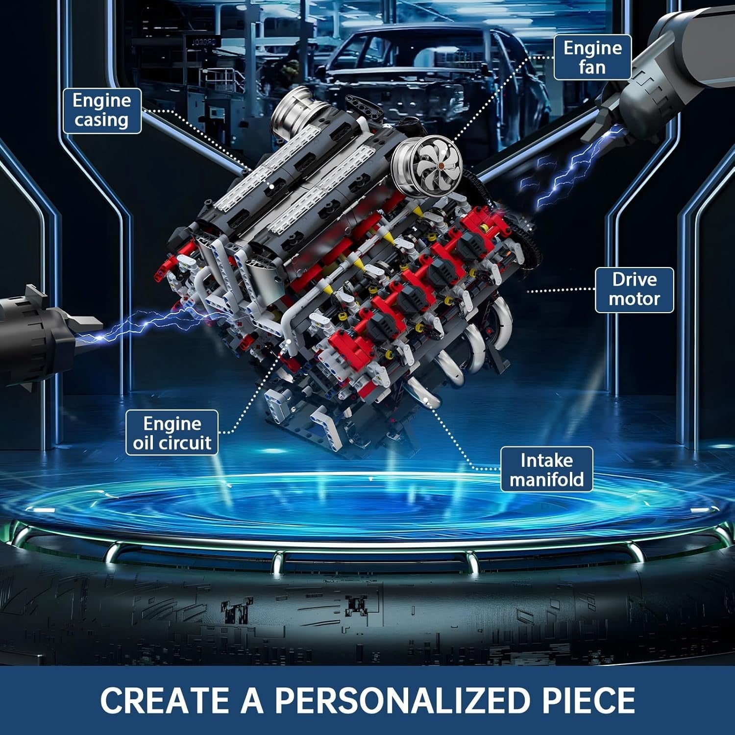 3.9L V8 Engine Model Kit with Sound & Moving Parts – 2718 PCS Adult Build Toy
