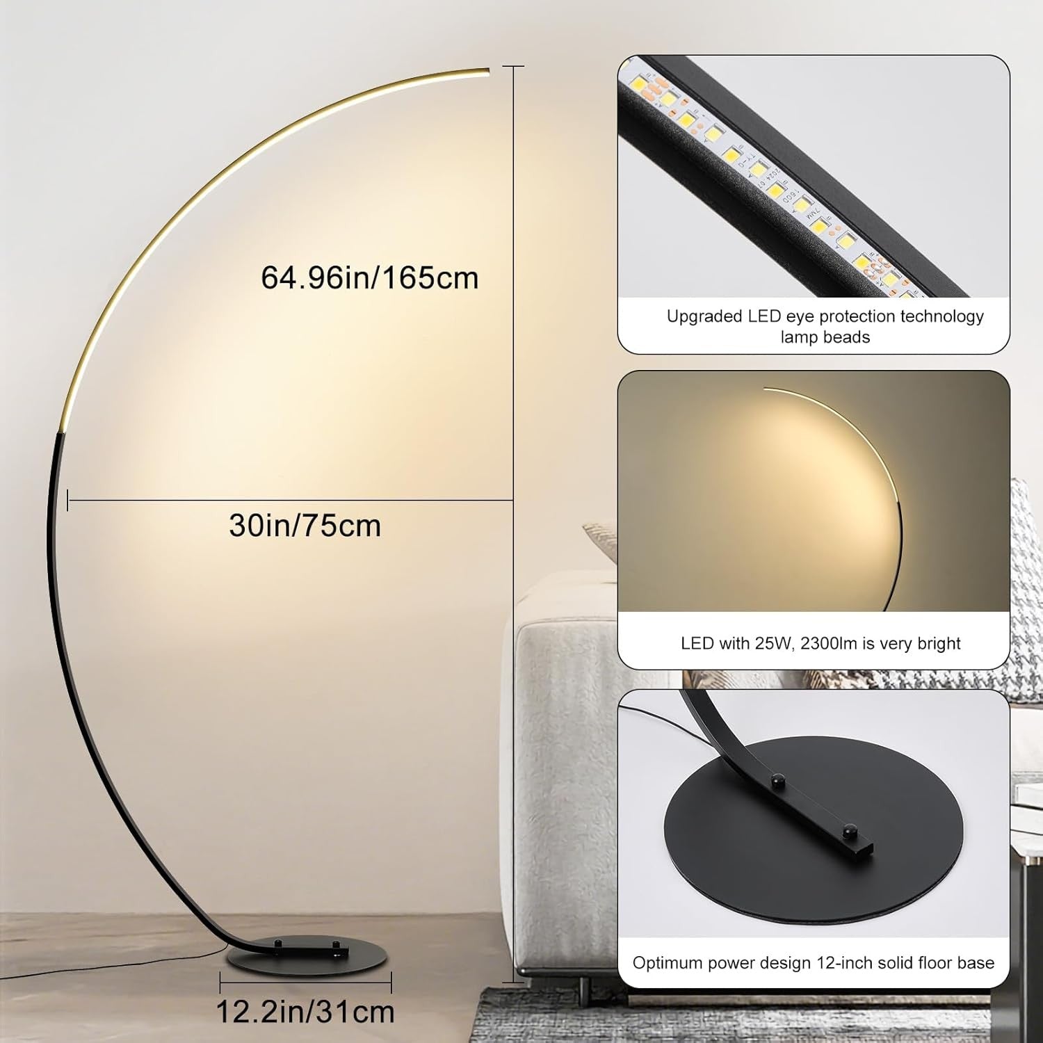 Arc Floor Lamp LED Dimmable 3 Colour Temps Remote Timer Modern Reading