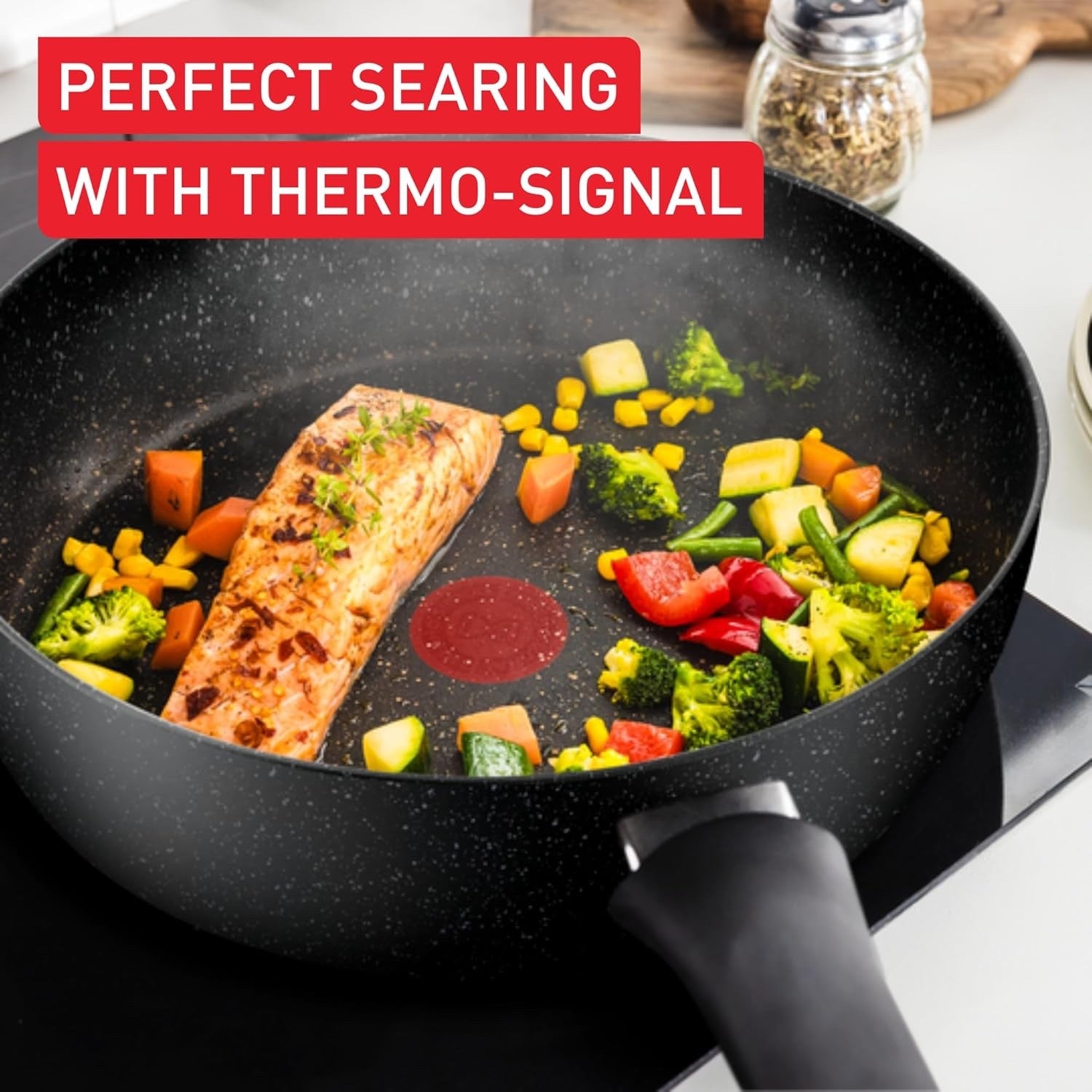 26cm Stone Black Non Stick Durable Coating Saute Pan with Lid Induction Safe