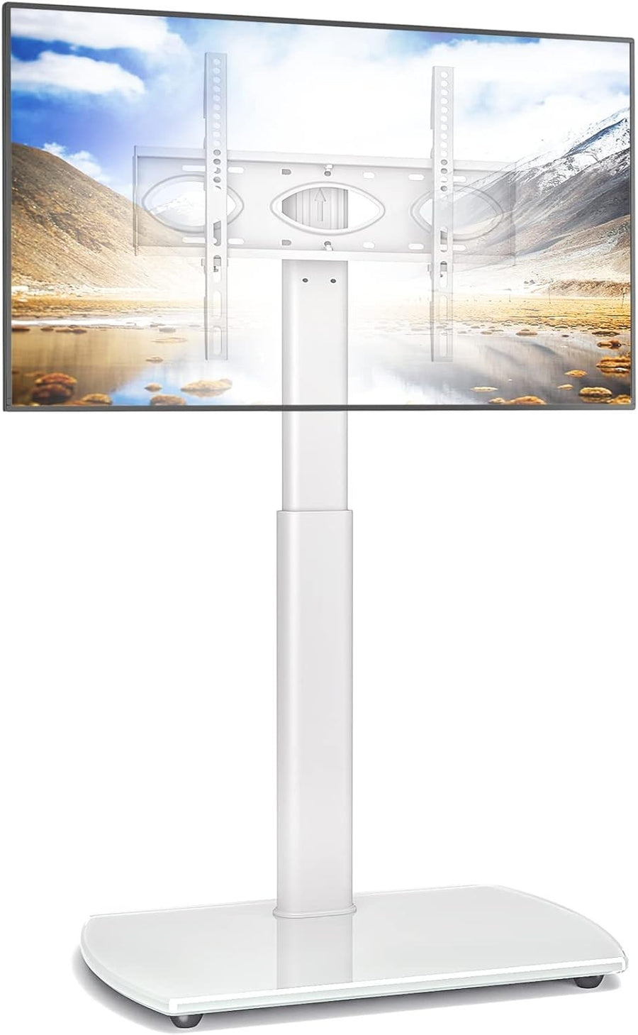 White TV Stand 32-65” with Glass Base Swivel Tall Mount Cable Storage