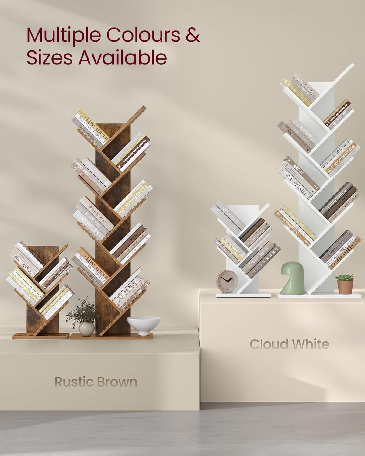 5 Tier Tree Bookshelf White Small Corner Bookcase Space Saving 51cm