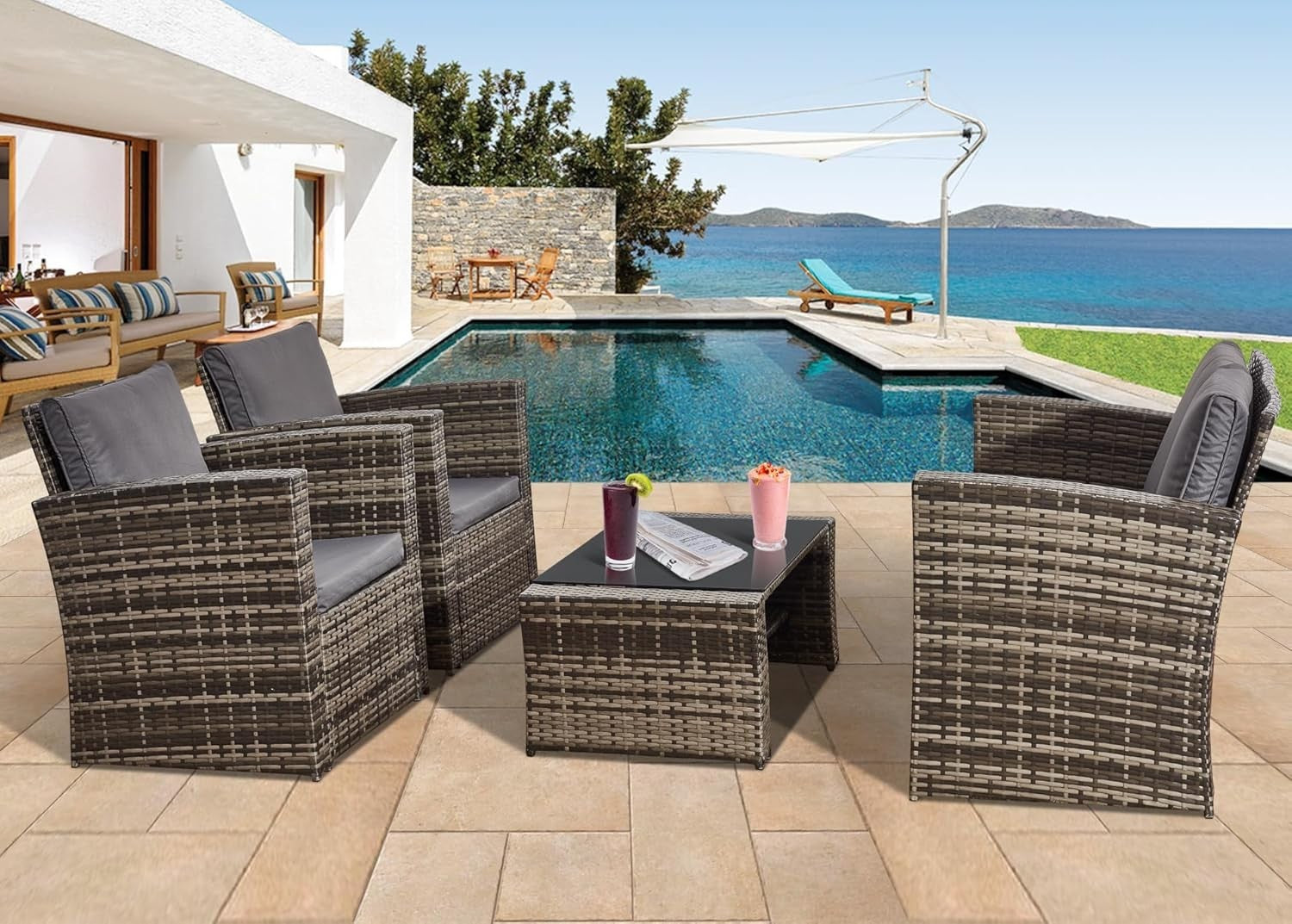 4 Seater Rattan Garden Furniture Set Outdoor Sofa Chairs Table Patio