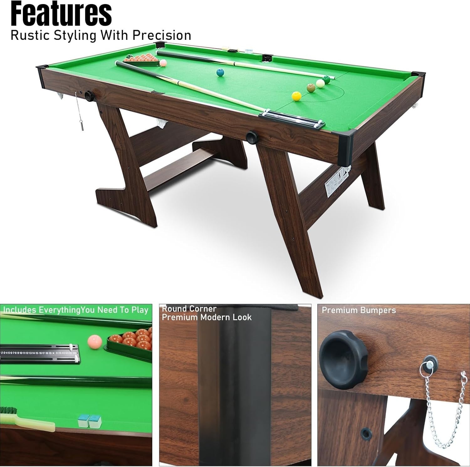 6FT Folding Pool Snooker Table Set Space Saving Billiards w Accessories