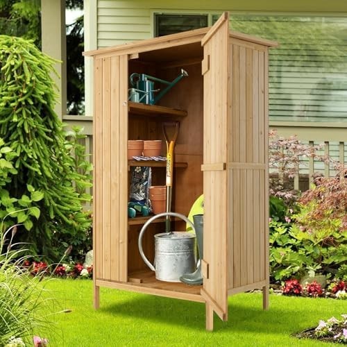 5x3FT Wooden Garden Shed Outdoor Tool Cabinet with Shelves & Lockable Door