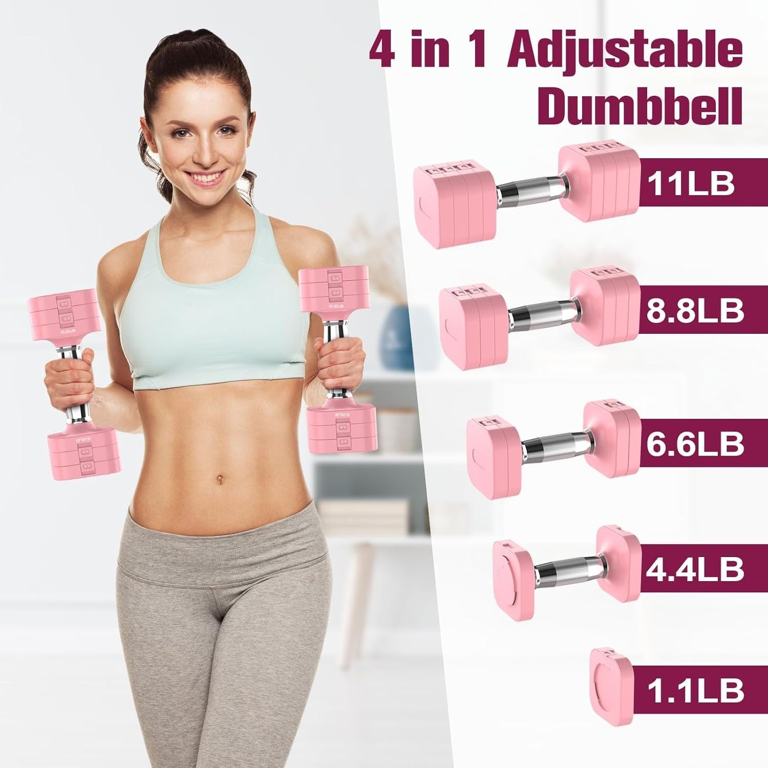 22LB Adjustable Dumbbells Pair 4-Level Anti-Roll Double Lock Home Gym
