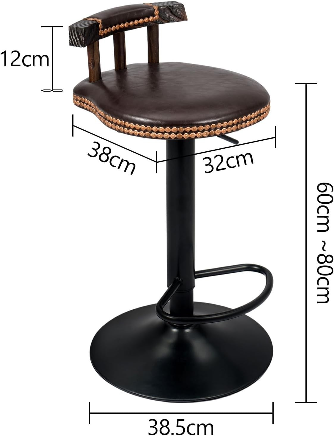 Vintage Adjustable Swivel Bar Stool – Dark Brown Kitchen Counter Chair
