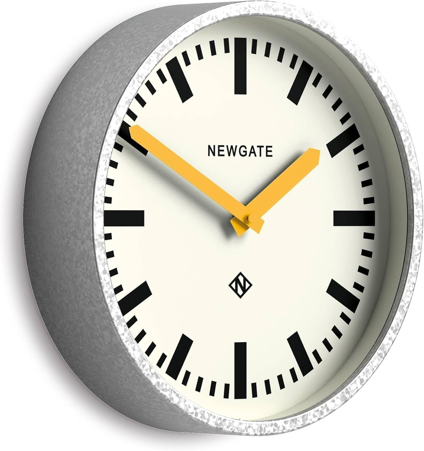 30cm Retro Silent Wall Clock Yellow Hands Galvanised Metal Industrial