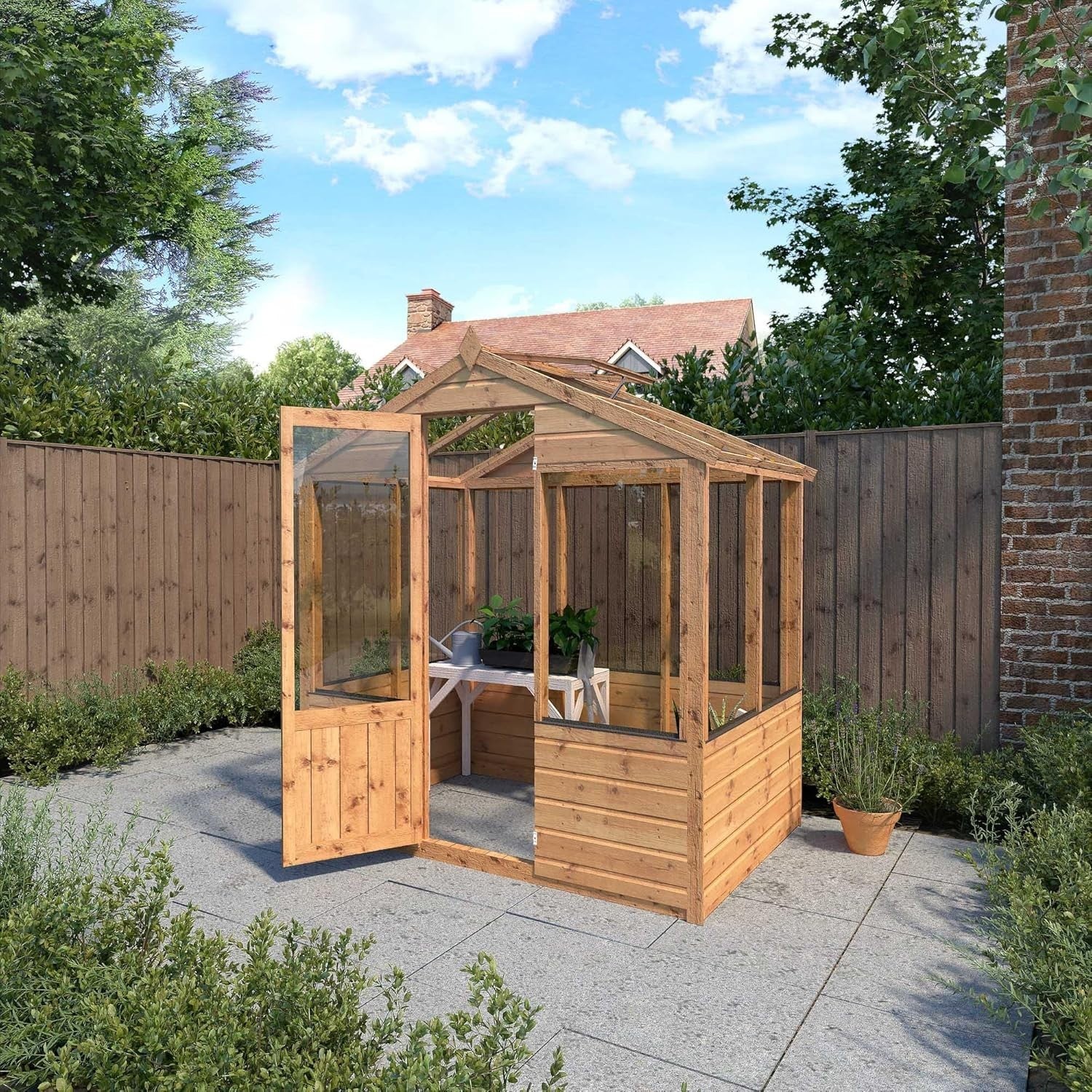 4x6 Wooden Garden Greenhouse with Apex Roof & Opening Vent – Tongue & Groove