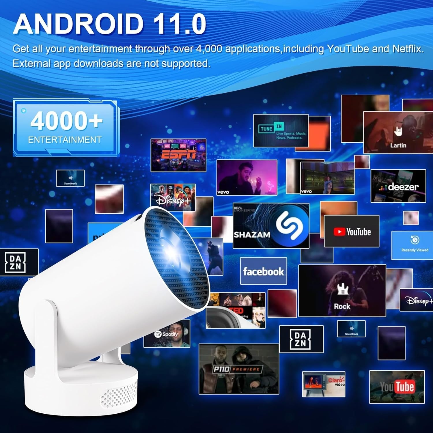 Smart Mini Projector WiFi 6 Bluetooth 1080P 4K Support Auto Focus 180°
