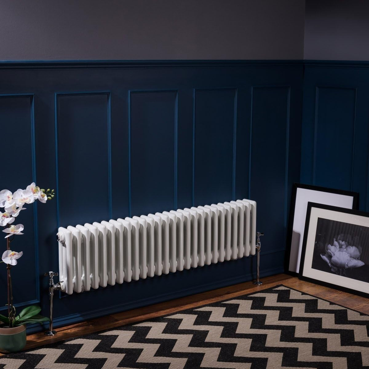 Triple Column Horizontal Radiator 300x1190 White Cast Iron Style
