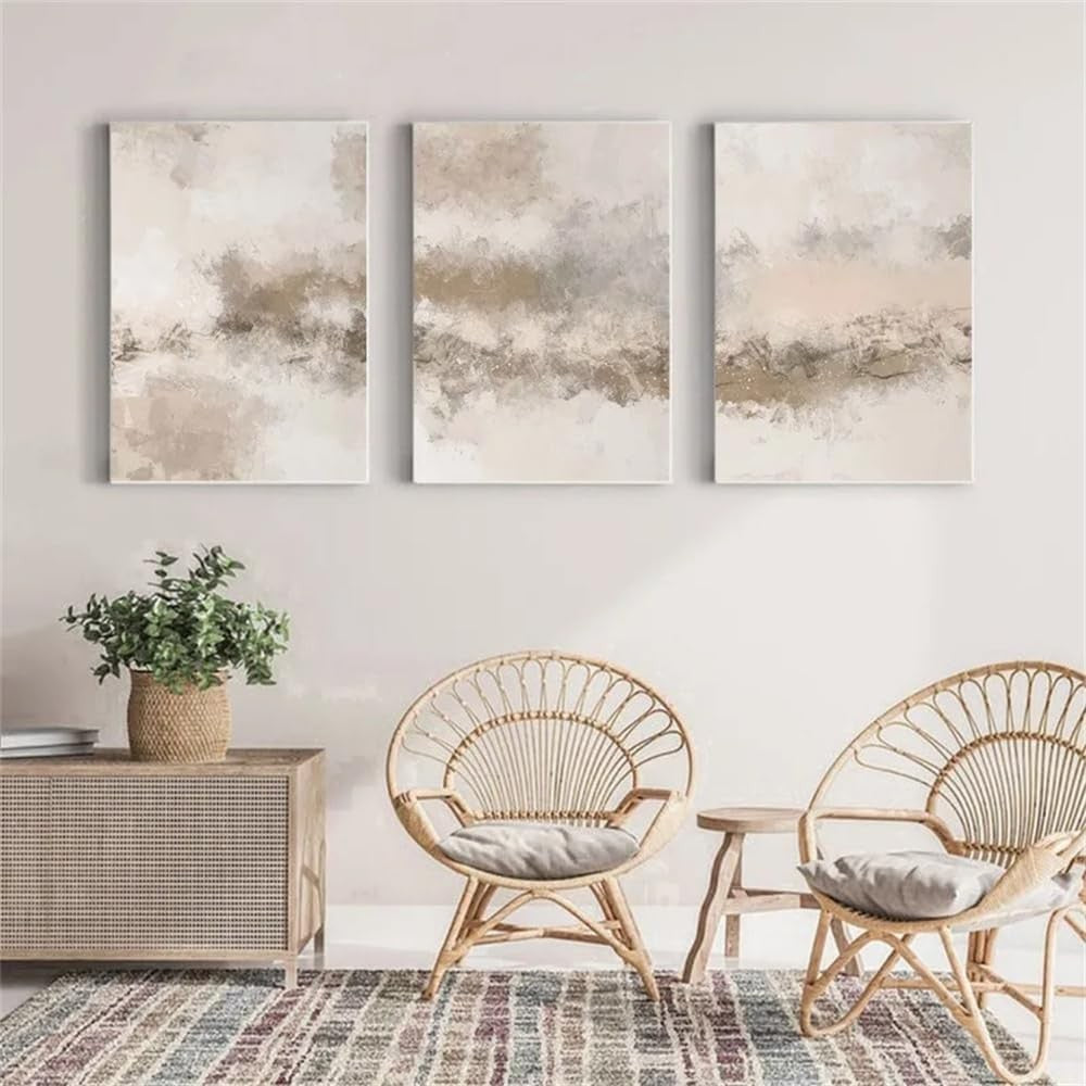 3‑Piece Beige Abstract Minimalist Art Prints 40×50 cm Wall Decor