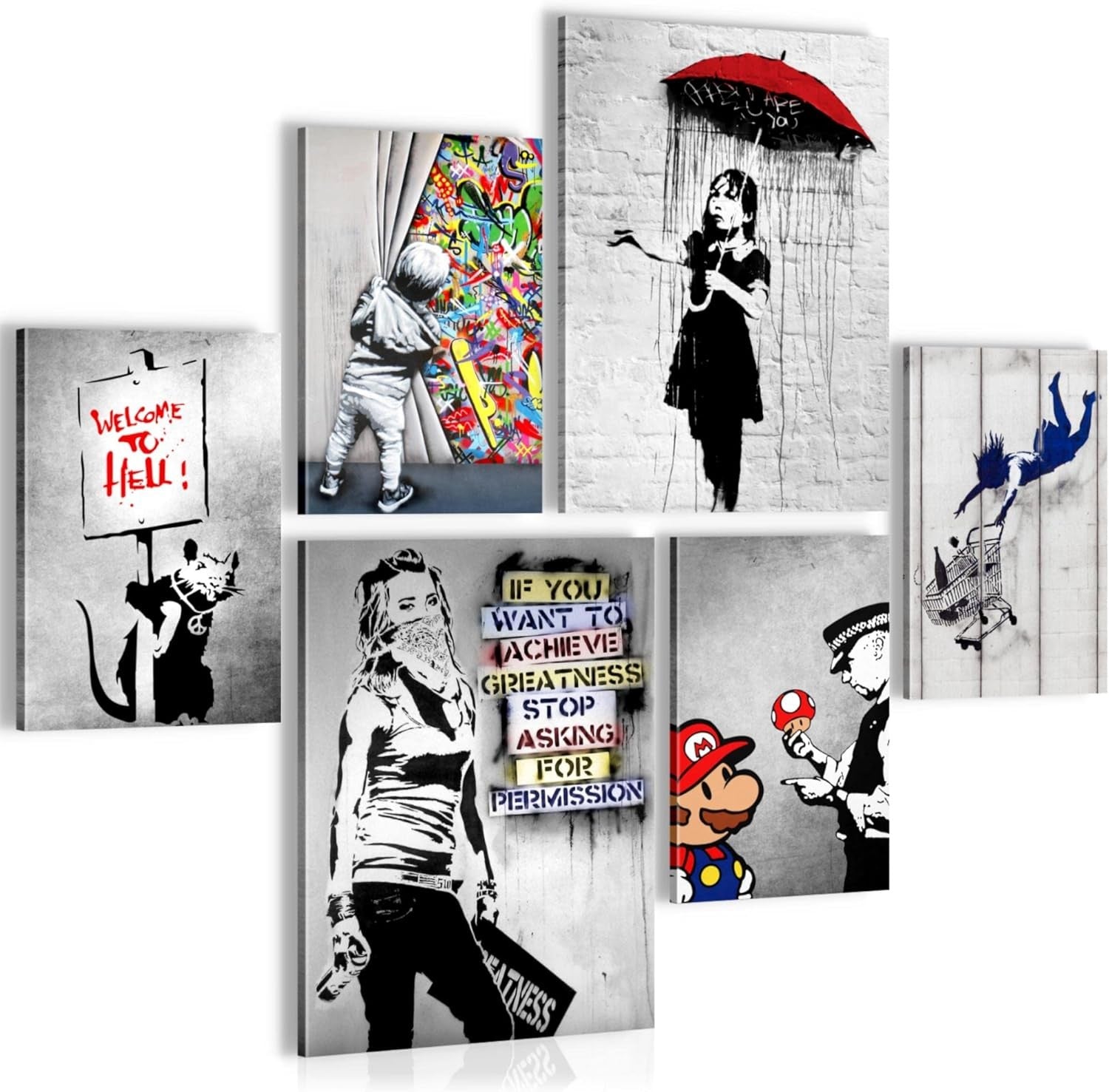 Street Art Canvas Print Set Urban Graffiti Wall Pictures Living Room Decor