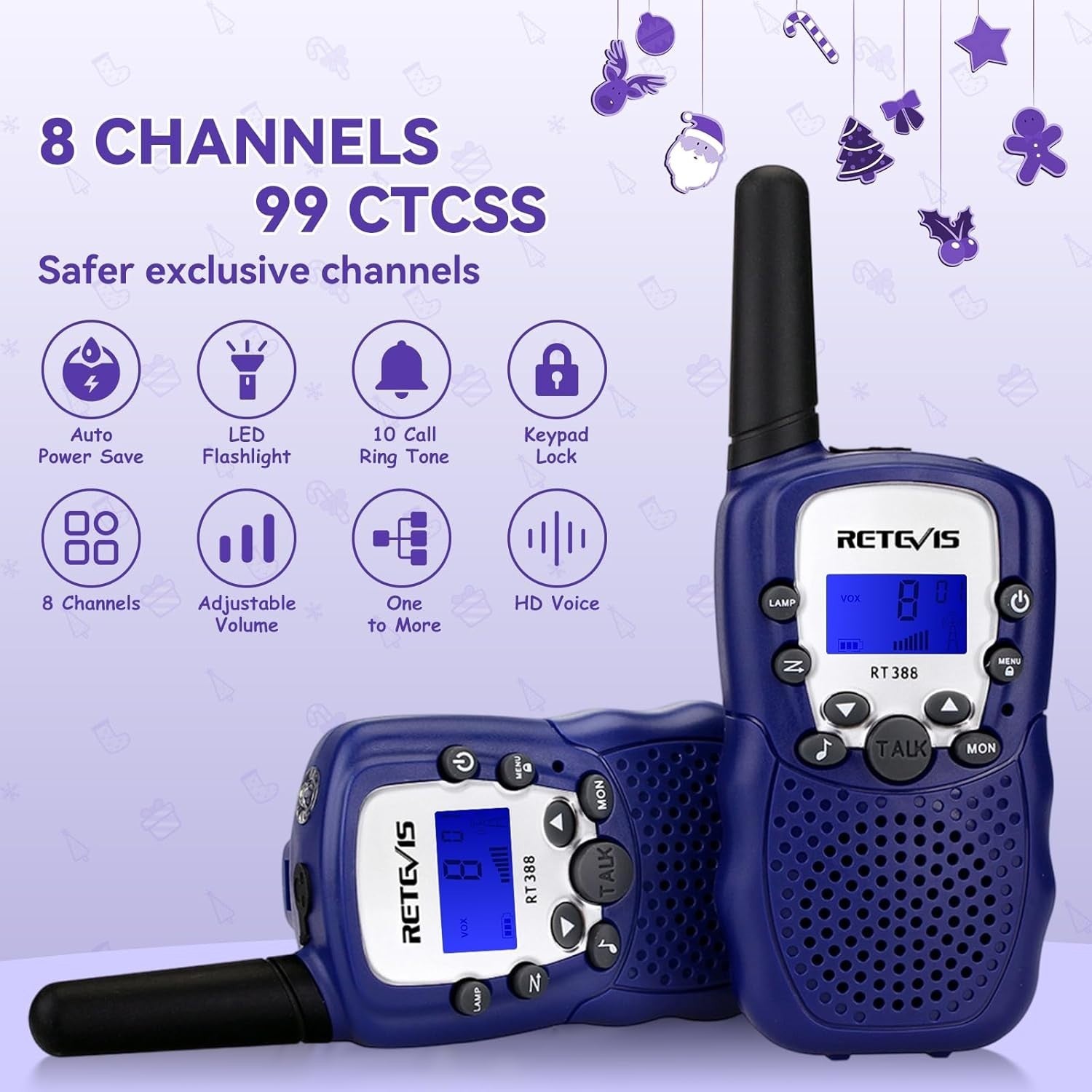 Kids Walkie Talkies VOX Flashlight 8 Channel Long Range Toy 1 Pair