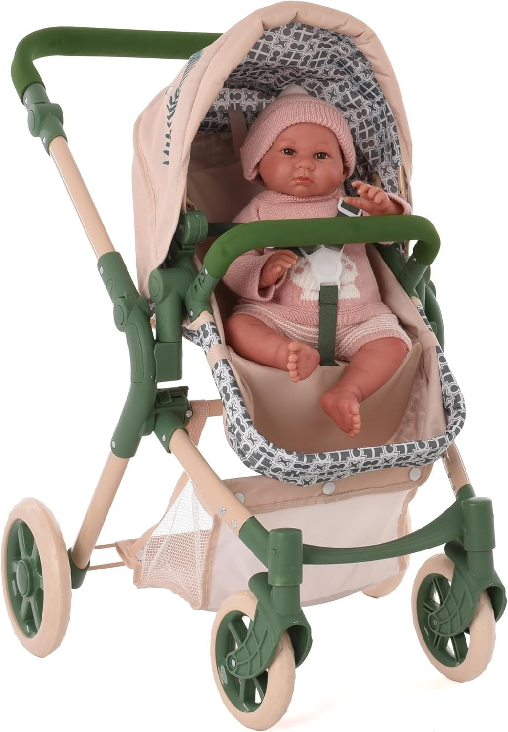 Eco Doll Pram 2-in-1 Carrycot Pushchair Adjustable Handle Basket