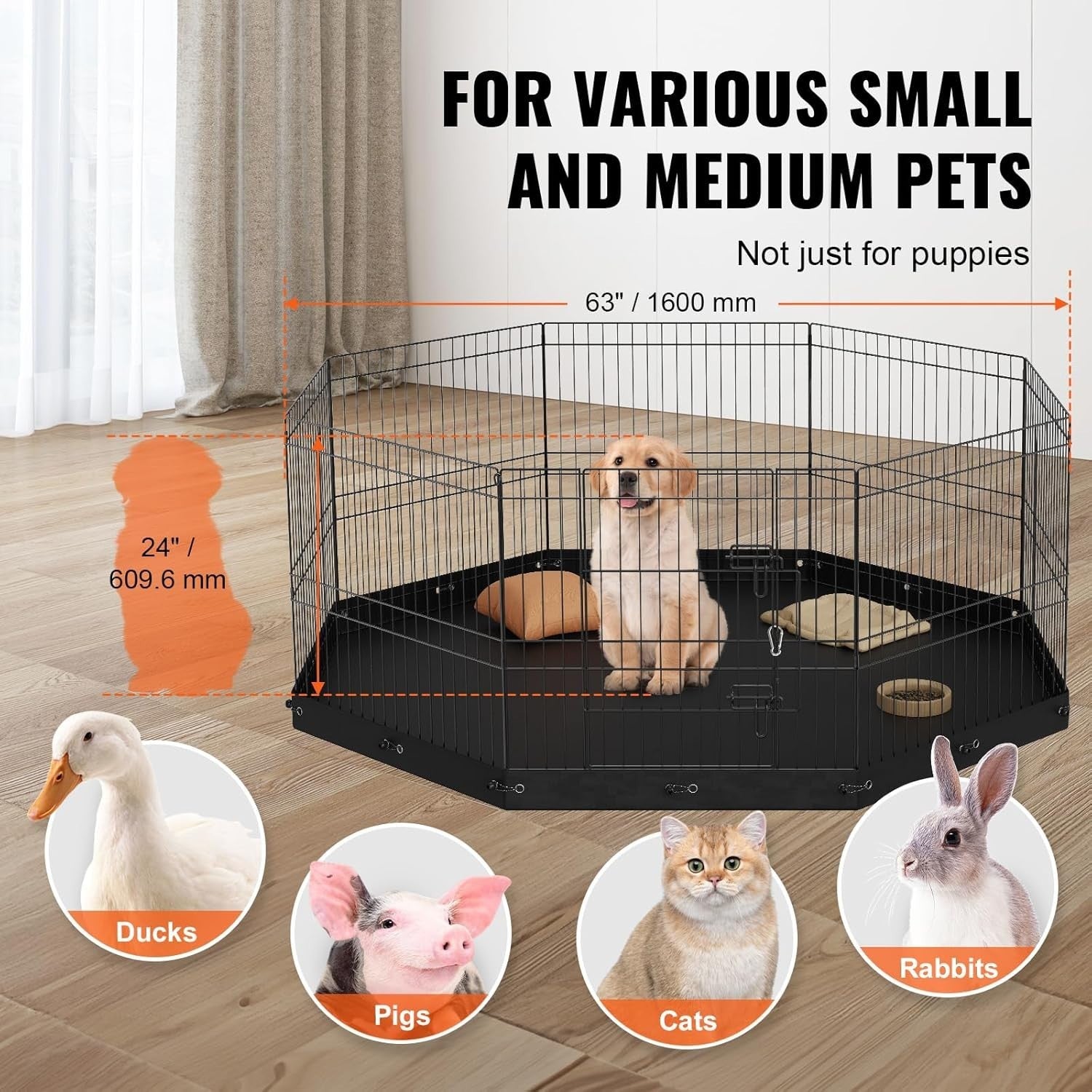 Foldable 24" Metal Dog Playpen 8-Panel Fence with Floor Mat Indoor Outdoor