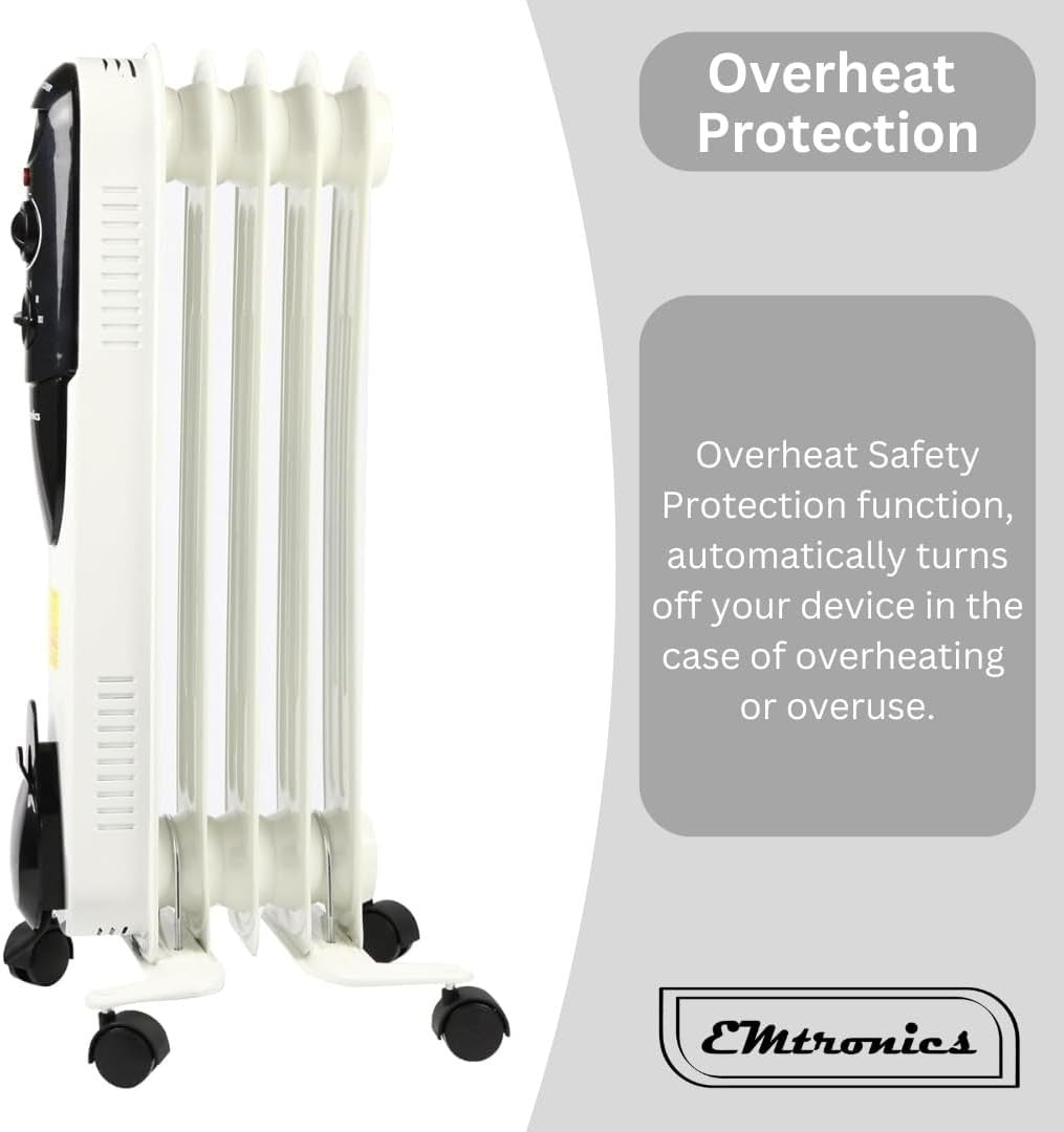 Portable 1000W Oil Heater Radiator 5 Fin Adjustable Thermostat 10sqm Room