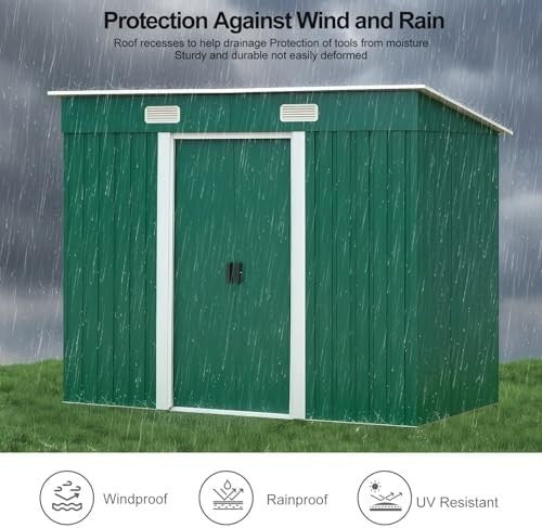8x4FT Metal Garden Shed Lockable Tool Storage House Green