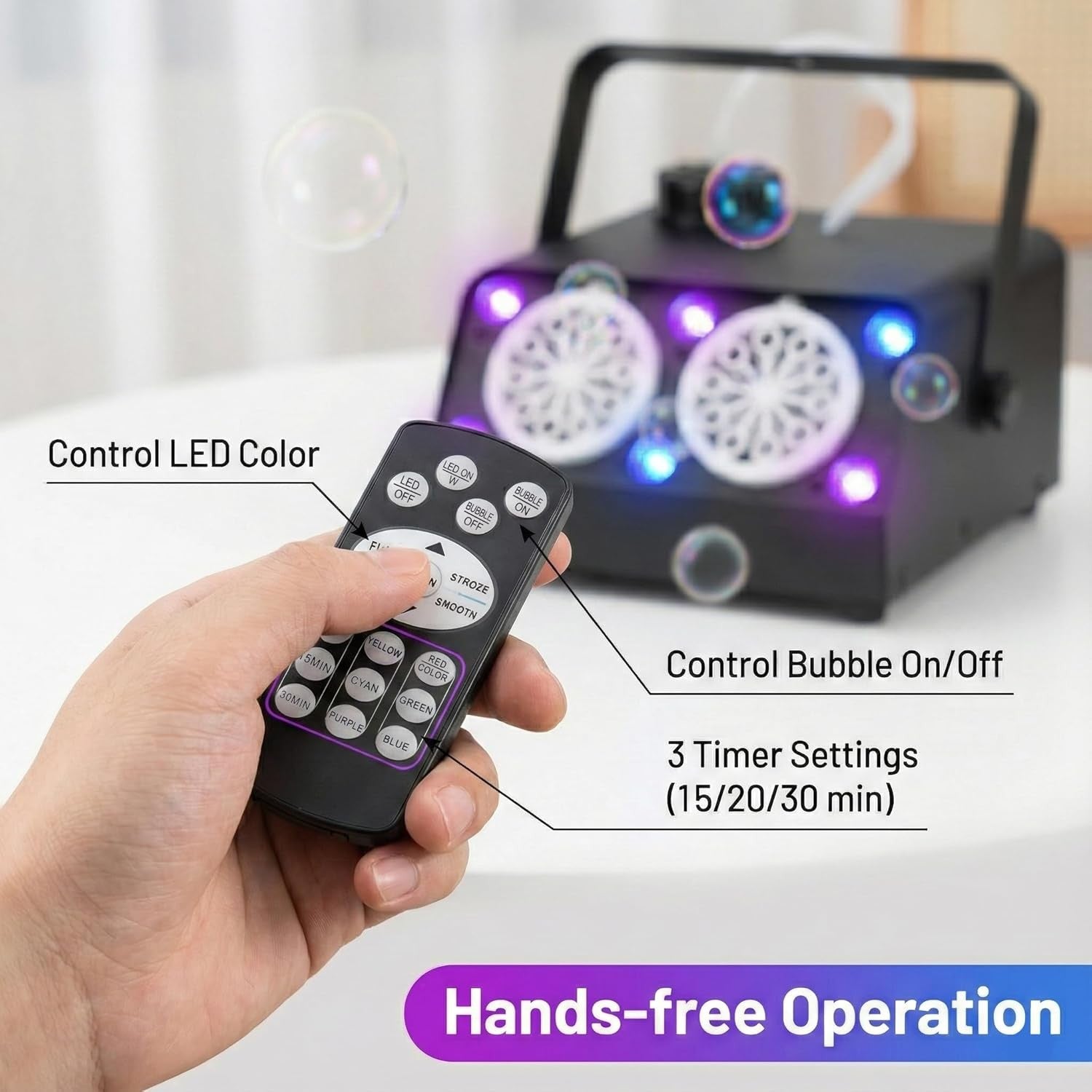 Bubble Machine Remote Timer RGB 100000 Bubble Dual Nozzle