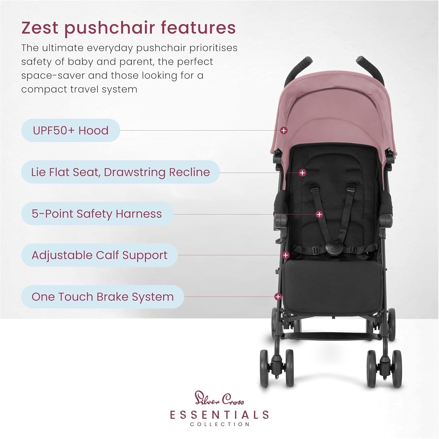 Lightweight Travel Pushchair with Stroller Bag Umbrella Fold Newborn–4Y Pink