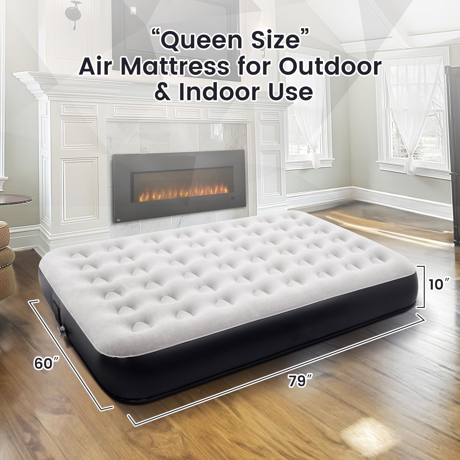 Double Air Bed with Built-in Pump, Quick Inflate & Deflate, 198x152x25cm