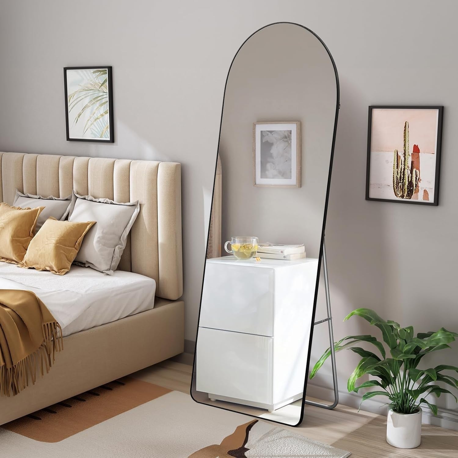 Large Arch Floor Mirror 165x60cm Leaning Full Body Wall Mirror Black Frame