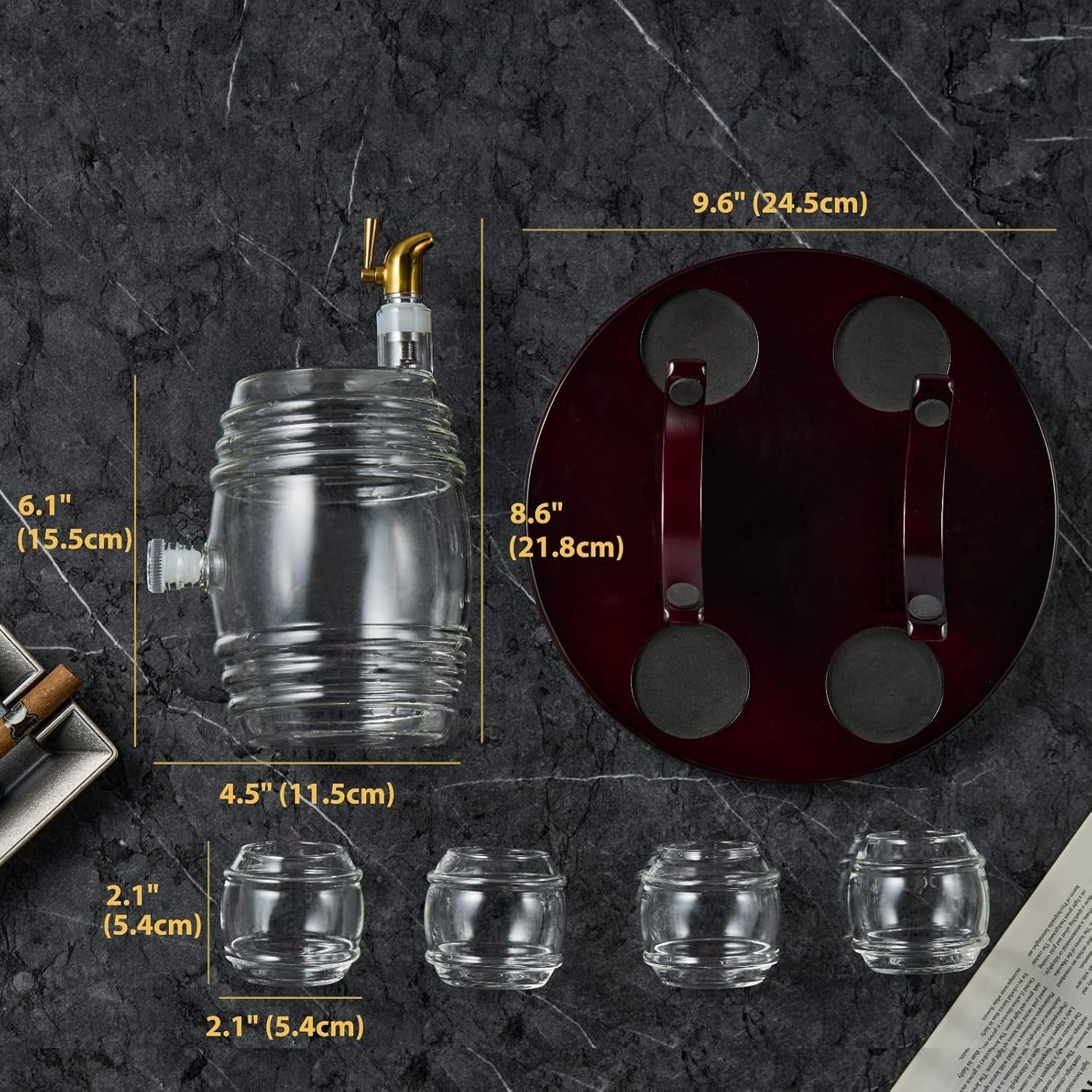 Whiskey Barrel Decanter Set 1.3L With 4 Glasses Home Bar Gift Men Liquor Dispens
