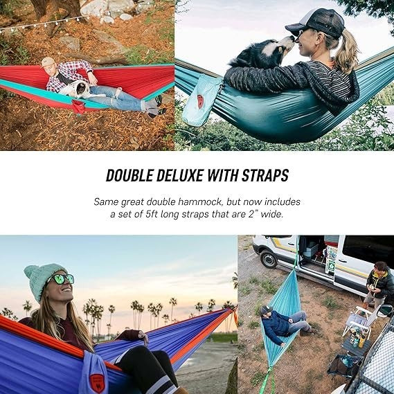 Double Camping Hammock Blue Nylon 400lb Capacity | Lightweight, Travel-Ready