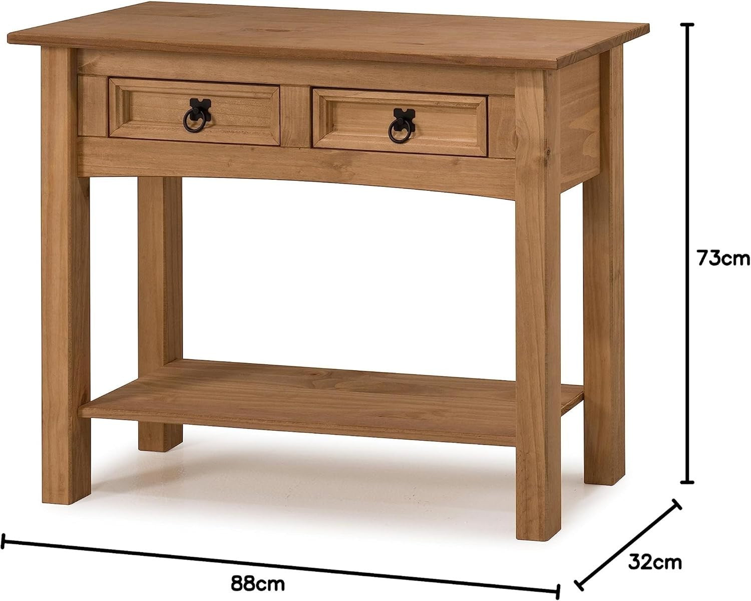 Rustic Pine Console Table with 2 Drawers – Storage for Hallway or Living Room