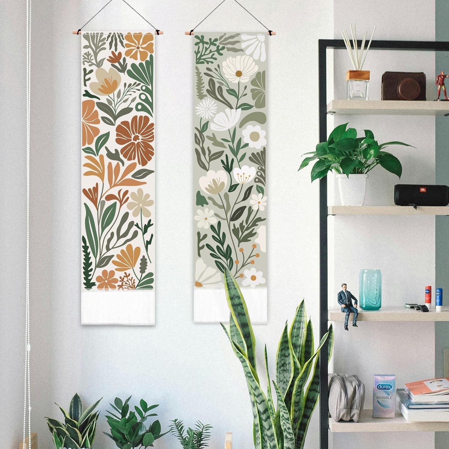 2-Pack Boho Floral Botanical Tapestry 52"x13" Vertical Wall Decor